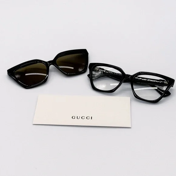 NEW GUCCI GG1542S 001 CAT EYE BLACK BROWN/CLEAR WOMEN SUNGLASSES GUCCI - Picture 16 of 16